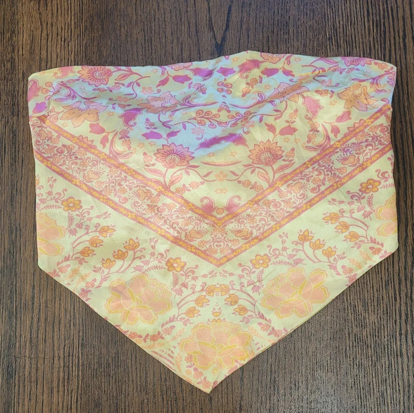 Rue 21 Yellow Pink Floral Satin Sleeveless Scarf Top Size Women's Medium - Picture 5 of 8